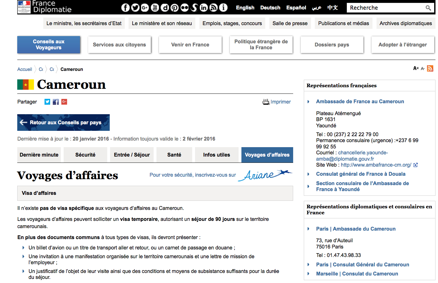 Voyages d’affaires / Pratique : le site Internet du Quai d’Orsay propose de nouvelles informations