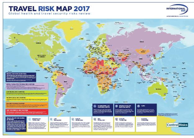 Risques sécurité-santé / Voyages : International SOS et Control Risks publient la Travel Risk Map 2017