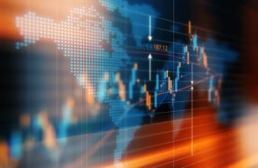 Financial data analysis graph showing global market trends. Selective focus. Horizontal composition with copy space.